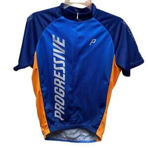 Primal Cycling Jersey Mens Medium 1/4 Zip, Rear Pockets Progressive Orange Blue